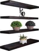 Wood Floating Shelves for Wall Decor, Rustic Wall Shelves for Bedroom Bathroom Kitchen Living Room, Set of 4 Walnut 24 Inch by CozyNest Decor