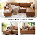 118.5" Faux Leather Modular Sectional Sofa with Storage Seat, Modern 6 Seater Couch Deep Seat with Removable Cover DIY Combination Brown by CozyNest Decor