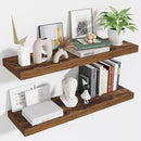 Fun Memories Floating Shelves for Wall 36 Inches, Wood Shelves with Invisible Bracket, 10" Deep Shelves Wall Mounted, Large Floating Shelves for Living Room Bathroom, Rustic Brown, Set of 2 by CozyNest Decor