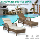 VIVIJASON Outdoor Wicker Chaise Lounge Chair Set of 2, All-Weather PE Rattan Cushioned Patio Lounger Chairs, 6-Position Adjustable Outside Pool Sunbathing Recliner with Armrest & Pillow, Beige by CozyNest Decor