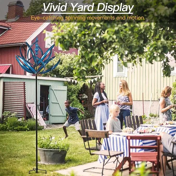 91 inch Wind Spinners Outdoor - Extra Large Outdoor Metal Wind Sculptures Spinners with Stake, Windmills for The Yard Garden, Yard Art Garden Lawn Decor - Blue (27" W x 91" H), photo 2 of 6