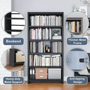 Bookshelf, 5 Shelf Bookcases, Tall Bookcase for Heavy Books, CDs, Movies, Garage Kit, Modern Display Shelf for Library Home Office Bderoom Living Room, Metal Bookshelves Industrial Black by CozyNest Decor