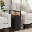 TUTOTAK Narrow Night Stand with Charging Station, Slim End Table with Plugins, Tall Side Table with 3 Fabric Drawer, Small Bedside Table with Storage, Living Room, Bedroom, Black TB01BK086 by CozyNest Decor