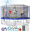 Upgraded 10/12/14/15/16FT Trampoline Outdoor, Large Kids Trampoline with Light, Stakes, Sprinkler, Backyard Trampoline with Basketball Hoop and Net, Capacity for 4-6 Kids and Adults by TinyTreasures Baby Boutique