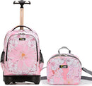 NEW TILAMI Girls & Boys Rolling Backpack - Moisture-Wicking, Adjustable Handle, Large Capacity, Perfect for School & Travel, Pink Flowers by TinyTreasures Baby Boutique