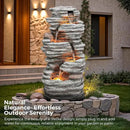 40" Outdoor Water Fountain with LED Lights - 5-Tier Cascading Rock Waterfall Fountain, Natural Rock Look, Ideal for Garden, Landscaping, Patio, Balconies and Yard Decor by GreenHaven Gardens