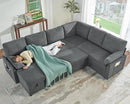VanAcc Pull Out Sofa, 112 Inch Oversized U Shape Sleeper Sofa Couch with Storage Chaise & 3 Seater, Comfy Couch with Pull Out Bed for Living Room, Grey Linen by CozyNest Decor