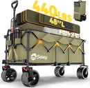 Sekey 48''L Collapsible Foldable Extended Wagon with 440lbs Weight Capacity, Heavy Duty 300L Folding Utility Garden Cart with Big All-Terrain Beach Wheels & Drink Holders. Khaki by GreenHaven Gardens