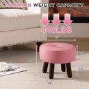 Small Foot Stool Round Pouf Ottoman, 13'' Leather Foot Rest with Non-Skid Rubber Legs, Foolstool Ottomans for Couch, Sofa Footrest Step Stool for Living Room Bedroom Entryway Office, Pink by CozyNest Decor
