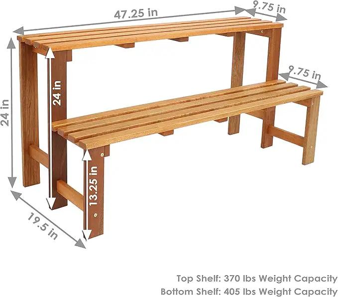 Sunnydaze 2-Tier Meranti Outdoor Wood Plant Stand - Indoor Plant Bench with Teak Oil Finish - 24-Inch, photo 4 of 9