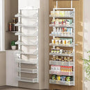 Over the Door Pantry Organizer 8-Tier, Large Metal Door Spice Rack with Adjustable Basket, 2 in 1 Wall Mount or Hanging Heavy-Duty Pantry Door Storage Shelf for Kitchen and Bathroom, White by CozyNest Decor