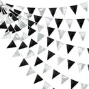 Black and Silver Party Decorations Triangle Pennant Banner Flag Metallic Fabric Bunting Garland for Birthday Graduation Retirement Wedding Bachelorette Bridal Shower Engagement Disco Party Supplies by GreenHaven Gardens