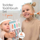 Cherish Baby Care Toddler Toothbrushes 1-2 Years (4-Pack) - BPA-Free & Safety-Tested Kids Toothbrush Kit, Designed by a Pediatric Dentist, Soft-Grip Toothbrush for Kids, My First Toothbrush Set by TinyTreasures Baby Boutique