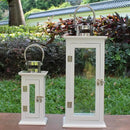 CVHOMEDECO. Decorative Elegant Wood Hurricane Candle Lantern with Stainless Top and Glass Inserts for Home Patio Outdoor Decor. White, Set of 2 by CozyNest Decor