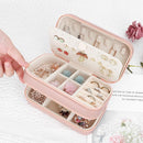 DesignSter Small Travel Jewelry Box with Double Zipper, 2 Layers PU Portable Jewelry Case for Women and Girls,Travel Jewelry Organizer for Rings, Earrings, Necklaces, Bracelets,Pink by TinyTreasures Baby Boutique