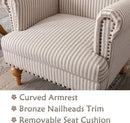 chairus Linen Accent Chair for Living Room Set of 2 Upholstered Mid Century Modern Single Sofa Chair with Solid Wood Legs Comfy Reading Chair Armchair for Bedroom/Office/Recption/Lounge, Khaki Stripe by CozyNest Decor
