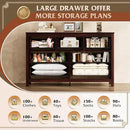 WLIVE Farmhouse Dresser for Bedroom, 51.18'' Wide 7 Drawer Wood Dresser, TV Stand for 65 inch TV, Wooden Chest of Drawers for Bedroom, Modern Clothes Organizer for Living Room, Hallway, Rustic Brown by CozyNest Decor