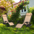 Nazhura Set of 2 Relaxing Recliners Patio Chairs Adjustable Steel Mesh Zero Gravity Lounge Chair Beach Chairs with Pillow and Cup Holder Khaki (Kahki) by CozyNest Decor