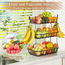 3 Tier Fruit Basket for Kitchen Counter, Fruit Bowl with 2 Banana Hooks Mesh Top, Multifunctional Detachable Sturdy Kitchen Storage Organizer for Vegetables Snacks Onion Potato, Black by CozyNest Decor