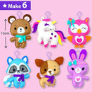 KRAFUN Unicorn Sewing Keyring Kit for Kids Age 7 8 9 10 11 12 Learn Art & Craft, Includes 6 Stuffed Animal Bear, Dog, Rabbit, Raccoon, Owl Dolls, Instruction & Felt Materials by TinyTreasures Baby Boutique