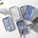 Selamica Ceramic Rectangular Salad Plates Set, Dinner Plate 9.4 Inch Dessert Plates for Party Entertaining, Small Serving Plates for Appetizers, Sushi, Fruit, Set of 4, Vintage Blue by CozyNest Decor