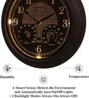 CLXEAST 18 Inch Farmhouse Illuminated Outdoor Atomic Wall Clock with Thermometer & Hygrometer Combo, Night Lighted Wall Clock with Smart Sensor, Weather Stations,Brushed Grey Oak Finish by CozyNest Decor