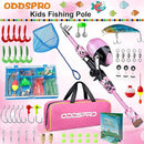 ODDSPRO Kids Fishing Pole Pink, Portable Telescopic Fishing Rod and Reel Combo Kit - with Spincast Fishing Reel Tackle Box for Girls, Youth by TinyTreasures Baby Boutique