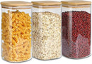 ComSaf Airtight Glass Storage Canister with Wood Lid (1.6 Qt), Clear Food Storage Container Jar with Sealing Lids for Oat Pasta Flour Cereal Rice Sugar Tea Coffee Beans, Set of 3 Square Cookie Jar by CozyNest Decor