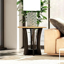 Farmhouse Round End Table X 2P with Criss-Cross Wood Legs, Rustic French Country Side Table for Dinning or Living Room, Modern, Black, Natural Wood by CozyNest Decor