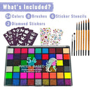 Face Painting Kit, 54 Colors Water Activated Face Paint Palette with Stencils, Brushes, Gems for Halloween Makeup, Parties, Carnival, School Event & Festivals by TinyTreasures Baby Boutique