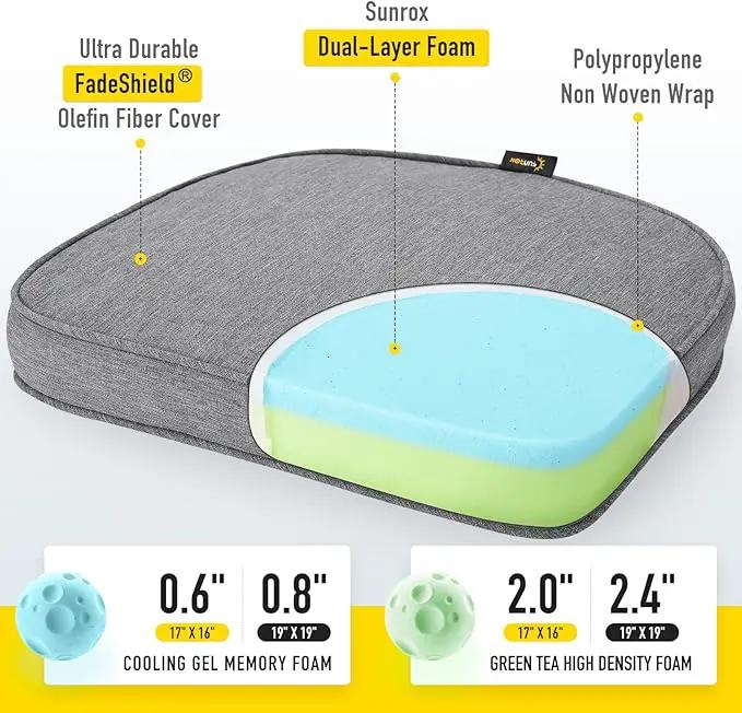 SUNROX Gel Memory Foam Chair Cushions, FadeShield Water-, Stain-Resistant Durable Reversible Seat Cushion Pads with Ties for Indoor/Outdoor Kitchen Dining Office, 19"x19", Set of 4, Heather Charcoal, photo 2 of 7