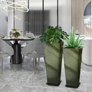 KOL 25'' & 28'' Tall Bright Glazed Planter with Insert, Set of 2, Galvanized Steel Planter Metal Pots with Drainage Hole for Indoor & Outdoor Use, Decorative Plant Pots for Front Porch, Patio - Green by CozyNest Decor