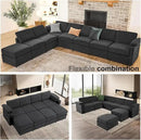 Modular Sectional Sofa Couches for Living Room Velvet Cloud Couch Oversized U Shaped Sectional Couch Convertible Sleeper Sofa Chaise Padded Armrests Cup Holder (Grey, 8 Seats) by CozyNest Decor