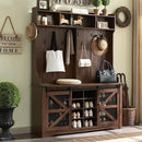 JXQTLINGMU 59" Farmhouse Hall Tree with Shoe Storage, Entryway Bench with 20 Cubbies, 12 Hooks & Sliding Barn Doors, Mudroom Coat Rack Cabinet, Brown by CozyNest Decor