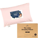 Mini Toddler Pillow with Pillowcase - 9x13 My Little Dreamy Travel Kids Pillow for Sleeping, Toddler Bed, Small, Tiny, Organic Cotton Pillowcase, Soft & Breathable, Kids 2-4 Years Old (Mist Pink) by TinyTreasures Baby Boutique