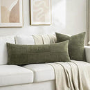 Fancy Homi Set of 2 Olive Green Boho Long Lumbar Body Decorative Throw Pillow Cover 14x36 Inch for Bed Couch Bedroom Bench, Soft Patchwork Corduroy Textured Pillow Case, Rustic Farmhouse Room Décor by CozyNest Decor