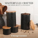 6 Canister Set for the Kitchen Countertop – Metal Food Storage Canisters with Airtight Lids for Flour, Tea, Crafts, Coffee, & Sugar – Container Set with Modern Wood Lids, Black by CozyNest Decor