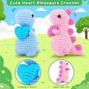 Heart Dinosaurs Crochet Kit for Beginners - 2PCS Blue and Pink Dinosaurs Crochet Kit with Step-by-Step Video Tutorials, Dinosaur Crochet Starter Kit for Adult Kid, Crochet Stuffed Animal Knitting Kit by TinyTreasures Baby Boutique