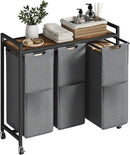 HOOBRO Laundry Sorter 3 Section, Laundry Hamper with Wheels, 3 × 11.5 Gal (43.4L), Rolling Laundry Basket, Pull-Out and Removable Oxford Fabric Laundry Bags, Rustic Brown and Grey BFG76XY01 by CozyNest Decor