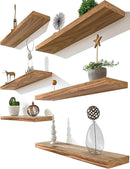 Light Wood Floating Shelves for Wall Rustic Wall Shelves for Bedroom Set of 6 by CozyNest Decor