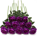 Purple Fake Roses Artificial Flowers - 10 Pcs Fake Artificial Roses Silk Flowers with Stems for Home Wedding Hotel Office Centerpiece Decor by CozyNest Decor