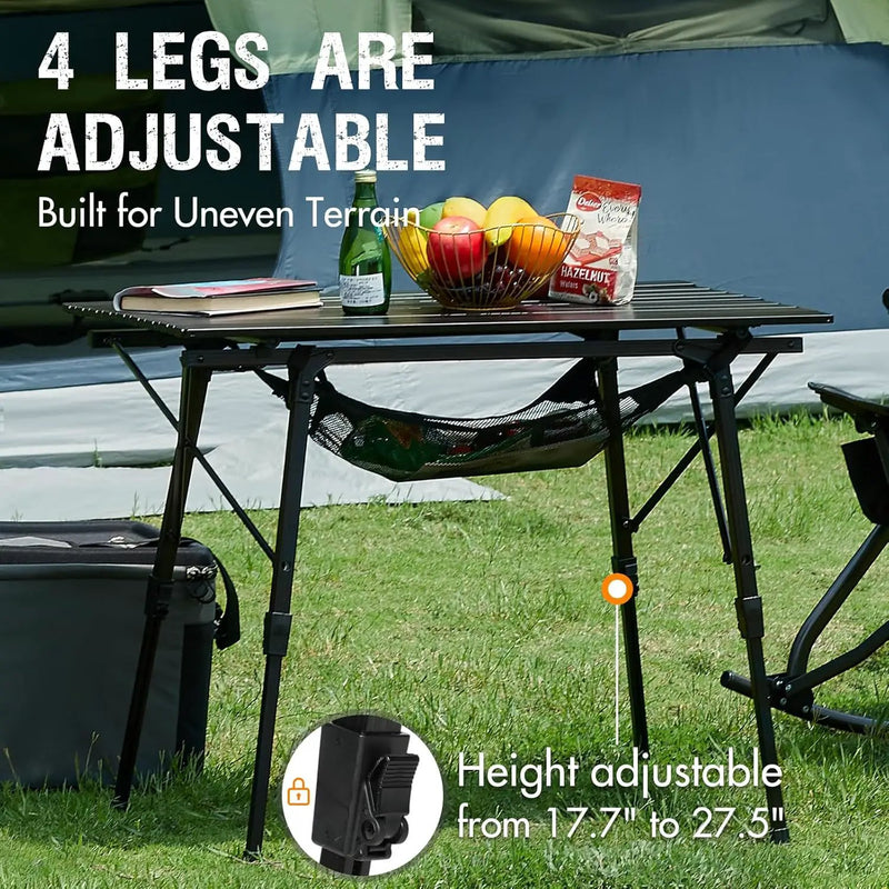 PORTAL Camping Table Foldable Portable with Adjustable Legs, Aluminum Folding Table Roll Up Table with Carrying Bag for Outdoor, Beach, Picnic, Backyards, BBQ and Party, Black, photo 4 of 6