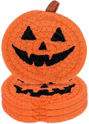Whaline 4Pcs Halloween Pumpkin Handmade Braided Cotton Coasters Orange Black Pumpkin Shape Drink Coasters Absorbent Cup Coasters for Home Office Party Decor, 4.7 Inch by CozyNest Decor