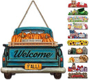Interchangeable Welcome Sign for Front Door Blue Farmhouse Truck Decor Hanging Sign with 11 Interchangeable Seasonal and Holiday Decor Signs 12x14 in. (Blue Farmhouse Truck) by CozyNest Decor
