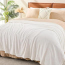 EMME Muslin and Fleece Queen Blanket Reversible - 80"*90" Cream Soft Warm Throw Blankets for Couch Bed Picnic Travel Bed by CozyNest Decor