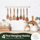 Wooden Spoons for Cooking Set of 10 - Cooking Utensils with Spoon Rest & Holder – Comfortable Grip & Easy to Clean - Wooden Spoon Set for Kitchen with four Hanging Hooks by CozyNest Decor