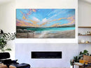 Arjun Ocean Teal Wall Art Canvas Coastal Beach Painting Blue Turquoise Landscape Sunset Picture, Panoramic Gold Foil Textured Large Artwork Framed for Living Room Bedroom Bathroom Wall Decor 48"x24" by CozyNest Decor