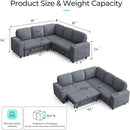 LINSY HOME Sectional Sleeper Sofa with Pull Out Couch Bed - Convertible Plush Corduroy Cloud Couch with Storage Chaise & USB Charging, Comfy L Shaped Modular Couches for Living Room Apartment (Grey) by CozyNest Decor