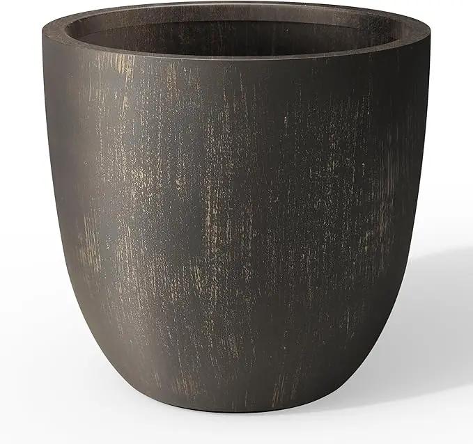 Kante 14 Inch Dia Round Concrete Planter, Indoor Outdoor Large Plant Pot with Drainage Hole and Rubber Plug for Home Patio Garden, Oil Rubbed Bronze