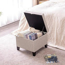 Adeco 18 Inch High Cube Ottoman Storage, Linen Chair Foot Stools, Upholstered Vanity Stool with Hinged Lid, Solid Wood Legs (Beige Grey) by CozyNest Decor
